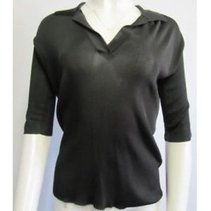 ATLEIN Knit Elbow-Sleeve Polo Top in Black Size 40